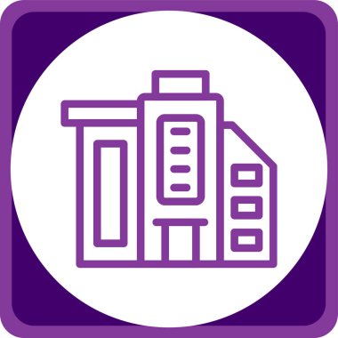 Mor arkaplanı olan bir binanın vektör simgesi