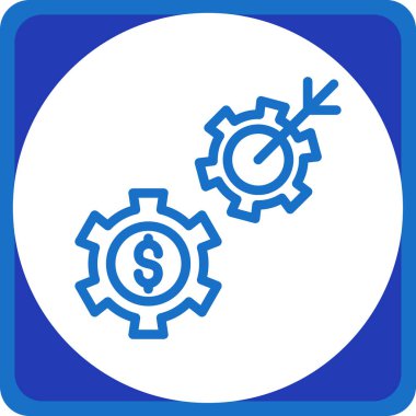 dişli ikonu. vektör biçimi düz ikonik semboldür, pürüzsüz yuvarlak kare mavi renk, beyaz arkaplan.