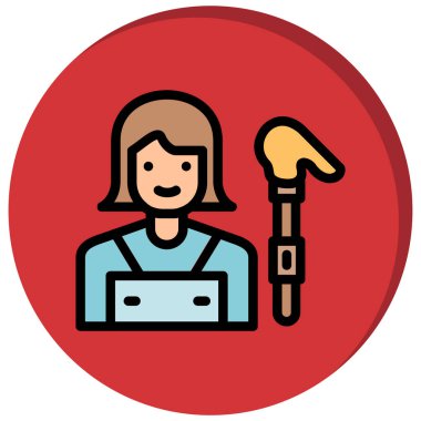 Kadın işçi düz simgesi, vektör, illüstrasyon