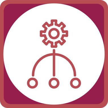 Çarklı dişli vektör çizimi. Resim biçimi, yuvarlak kare, turuncu ve pembe renkler ve beyaz arkaplan içerisindeki düz simge sembolüdür..