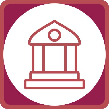 Banka vektör simgesi. Bu yuvarlak düz sembol beyaz arkaplanda pembe ve gri renklerle çizilir.