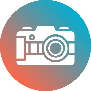 kamera düz simgesi, uzun gölge, vektör illüstrasyonu