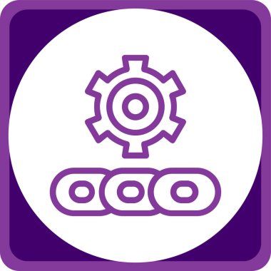 dişli vektör simgesi. resim biçimi yuvarlak düğme, mor renk, beyaz arkaplan içindeki düz simge sembolüdür.