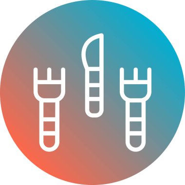 Uzun gölgeli beyaz çizgi çubuk simgesi. Yemek aletleri. Çember düğmesi. vektör illüstrasyonu