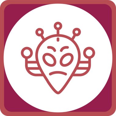 Uzaylı yüz vektör simgesi. Tarz düz yuvarlak kare, turuncu ve pembe yuvarlak açılar, beyaz arkaplan