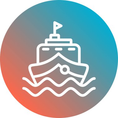 Uzun gölgeli beyaz gemi simgesi izole edildi. Çember düğmesi. vektör illüstrasyonu