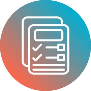 Kontrol listesi vektör simgesi. Bu yuvarlak düz sembol beyaz arkaplan üzerinde pürüzsüz mavi renkler ve gri renkler kullanır