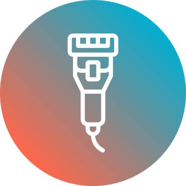 Uzun gölgeli beyaz çizgi elektrikli matkap ikonu. Elektrikli alet tamiri. Çember düğmesi. vektör.