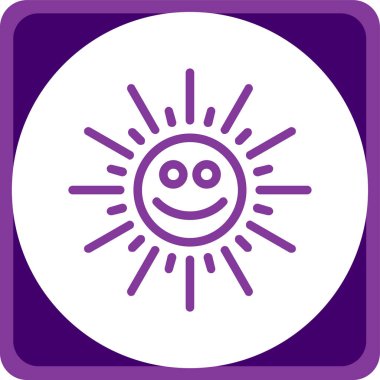 Güneş vektör simgesi. biçim düz yuvarlak sembol, mor renk, yuvarlak açılar, beyaz arkaplan.