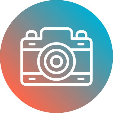 Trendy düz stil üzerinde mavi arka plan izole kamera simgesi.