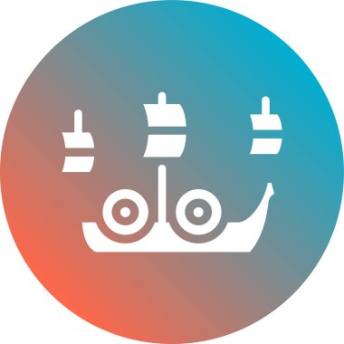 Uzun gölgeli, deniz suyu ikonlu beyaz bir tekne. Deniz tatili. Mavi daire düğmesi. vektör.