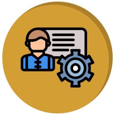 Dişli ikonu olan bir iş adamı. İnsan dişli vektör renk ağı çizelgesi