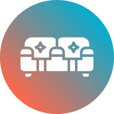 Beyaz çizgi koltuk simgesi uzun gölge arkaplanı ile izole edilmiş. Çember altıgen düğmesi. vektör