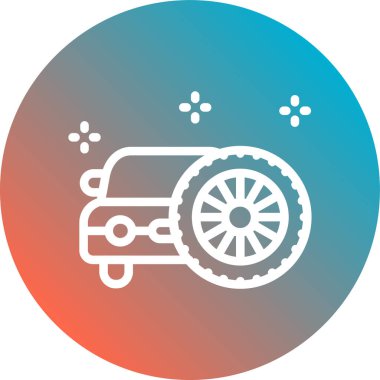 Uzun gölgeli beyaz araba tekerleği simgesi. Mavi daire düğmesi. vektör illüstrasyonu