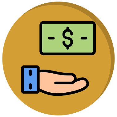 El ele tutuşan para ikonu. taslak el dolar vektör rengi düz izole