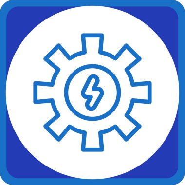 dişli ayarları vektör simgesi. resim biçimi yuvarlak kare düğmeli, mavi ve beyaz renkli düz simge sembolüdür..