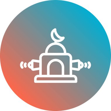 Beyaz çizgi ay ve yıldız ikonu uzun gölgeli izole edilmiş. Mavi daire düğmesi. vektör.