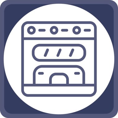 Fırın vektör simgesi. biçim iki renkli düz simge, kobalt ve gri renkler, beyaz açılar, mavi arkaplan.