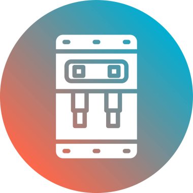 Beyaz çizgi, uzun gölgeli akıllı ev simgesi. Uzaktan kumanda. Mavi daire düğmesi. vektör illüstrasyonu