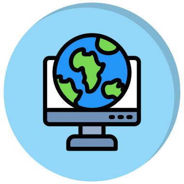 Toprak küresi ikonlu bir laptop. Yerküre küre vektör simgesi düz renk web tasarımının ana hatları