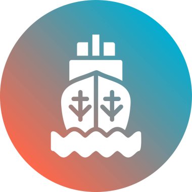 Uzun gölgeli beyaz çizgi tekne simgesi. Teknede ikon, aşırı deniz, tatil, tatil. Mavi daire düğmesi. vektör illüstrasyonu