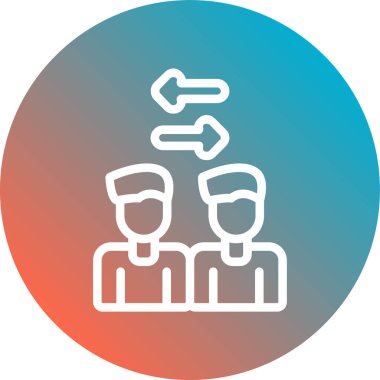 Takım vektör ikonu ile buluşuyor. Bu düz yuvarlak sembol pürüzsüz mavi renkler kullanır ve beyaz arkaplanda izole edilir.