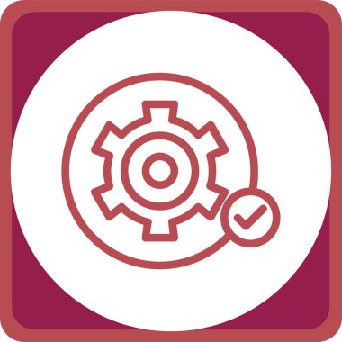 Dişli vektör simgesi. Resim stili olan bir yuvarlak bir düz simgesi sembolü kare düğme, kırmızı ve gri renkler.