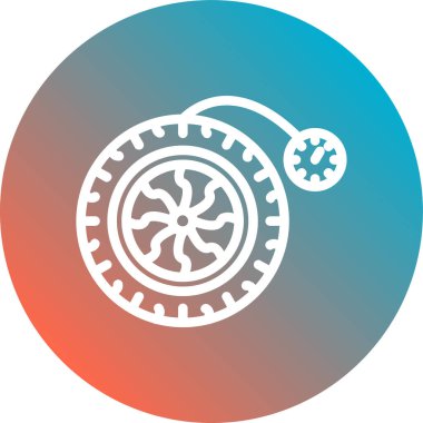 Beyaz dişli simgesi uzun gölgeli izole edilmiş. Çarklı teçhizat ayarları. İşçi sembolü. Kırmızı daire düğmesi. Vektör İllüstrasyonu