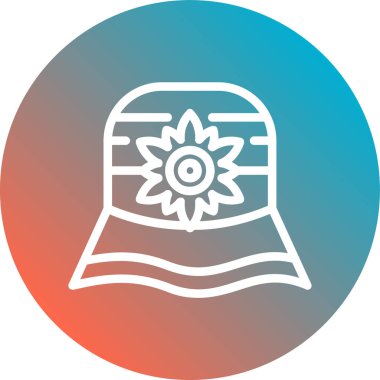 Uzun gölgeli beyaz çizgi güneş ikonu. Mavi daire düğmesi. vektör