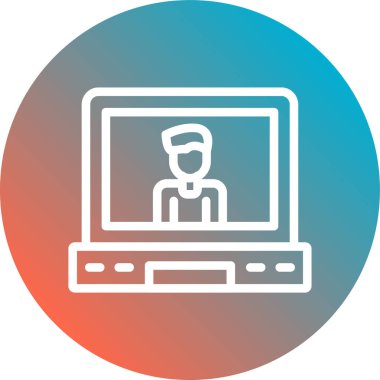 Bilgisayar vektör simgesi. Stil düz yuvarlak renkli düğmedir, yumuşak ve yuvarlak açılıdır. beyaz arkaplan, vektör illüstrasyonu