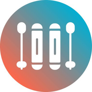 Uzun gölge arkaplan ile izole edilmiş beyaz baget çubukları simgesi. Müzik işareti. müzik aleti sembolü. Beyaz daireli daire düğmesi. vektör illüstrasyonu