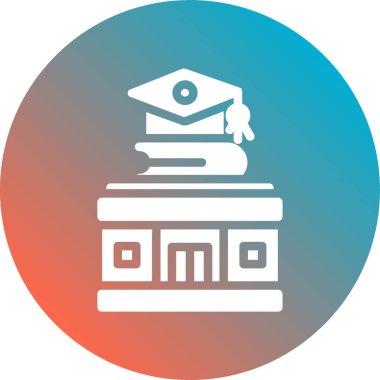 Üniversite şapkası vektör simgesi. biçim çift renkli düz yuvarlak sembol, mavi ve gri renkler, yuvarlak açılar, beyaz arkaplan.