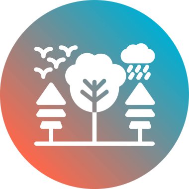 vektör simgesi, ağaçlar, ağaç, rüzgar, bulut ve kar yuvarlak dairede