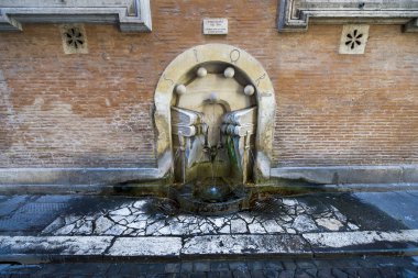 Roma 'nın sessiz bir caddesinde bulunan bu tarihi duvar çeşmesinde İtalyan mimarisinin zamansız güzelliği gözler önüne seriliyor. Antik Roma Senatosu ve Halkını sembolize eden ikonik 'SPQR' yazıtının yer aldığı çeşmenin karmaşık tasarımı, 