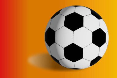 A soccer ball with a distinctive black and white pattern. The ball is set against a red to orange gradient background, providing an interesting and contrasting visual effect. clipart