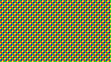 Renkli paralelkenarlardan oluşan bir geometrik şablon tekrarlanan bir şablon. Kullanılan renkler kırmızı, mavi, yeşil ve sarıdır, bu da ilginç ve simetrik bir görsel etki yaratır..