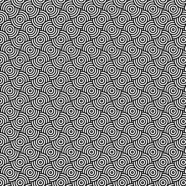 Перекрывающиеся круги. Векторный фон черно-белых пересекающихся кругов. Японская круговая волна.