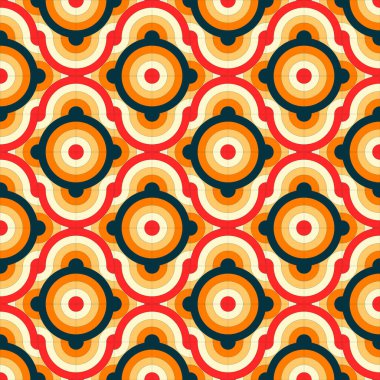 Turuncu, kırmızı, krema ve koyu mavi renk arkaplanda çapa benzeri aksanlı daire şeklinde. Eskimiş ve eşsiz görünüyor..