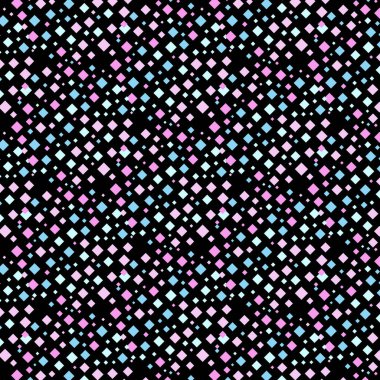 Küçük elmasların (eşkenar dörtgen) siyah bir arkaplanda yakın ve çapraz olarak dizilmiş bir deseni. Elmaslar farklı yoğunlukta pembe ve açık mavi renktedir. İzlenim modern ve dinamik..