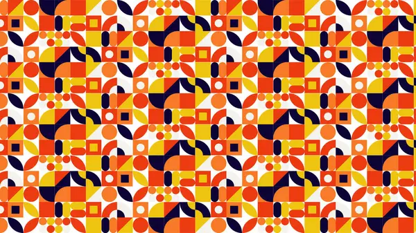 Kırmızı, sarı, mavi ve beyaz karışımlı canlı bir geometrik sanat eseri, neşeli bir orta çağ havası getiriyor..