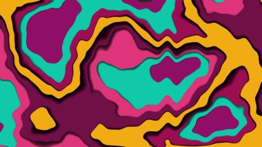 Hareket eden kağıt kesikleriyle üç boyutlu optik illüzyon. Renkli oymacılık sanatı - mavi, sarı ve mor.