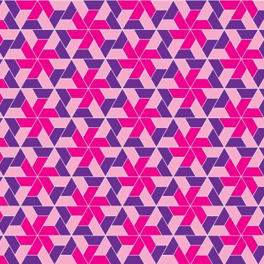 Mor, pembe ve fuşya üçgenleri içeren kusursuz yıldız desenli bir desen. Simetrik olarak ayarlandığında, modern ve enerjik bir görünüm yaratıyor kadınsı bir his ve güçlü bir görsel ritim..