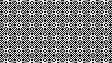 Kalın beyaz çizgilerle ayrılmış, siyah elmas şekilli ve çapraz şekilli çokgenlerin düzenli düzenlenmesi, ritmik ve simetrik bir geometrik karşıtlık etkisi yaratır..