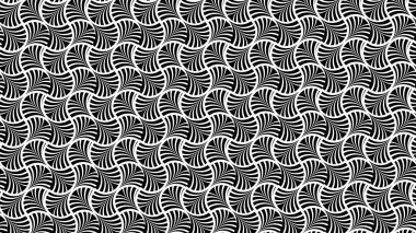 Tekrarlanan siyah ve beyaz spiral şekiller dinamik bir optik etki ve düzenli dairesel geometrik düzende hareket illüzyonu yaratır..