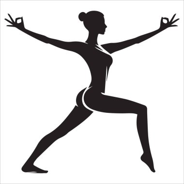 Minimalist Yoga Silueti Savaşçı Poz Veren Kadın Beyaz Arkaplanda