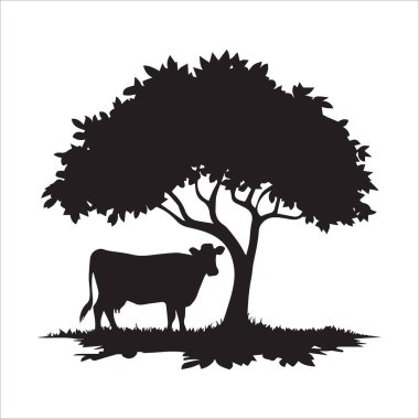  Cow Under Tree Silhouette Design clipart