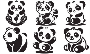 Oturan Panda Siluet Vektörü Ayarlandı