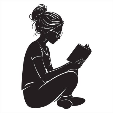 Kitap Sevimli Genç Kadın Vektör İllüstrasyonunu Okuyor