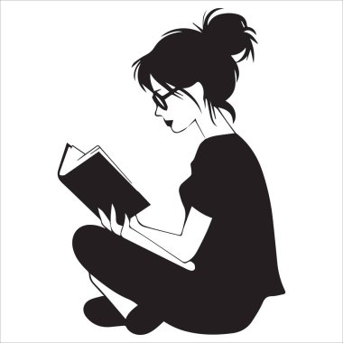 Kitap Sevimli Genç Kadın Vektör İllüstrasyonunu Okuyor