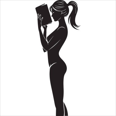 Kitap Sevimli Genç Kadın Vektör İllüstrasyonunu Okuyor